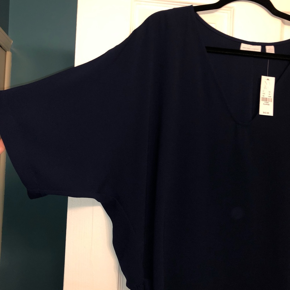 New York & Company Deep Blue V-Neck Blouse - Picture 2 of 5
